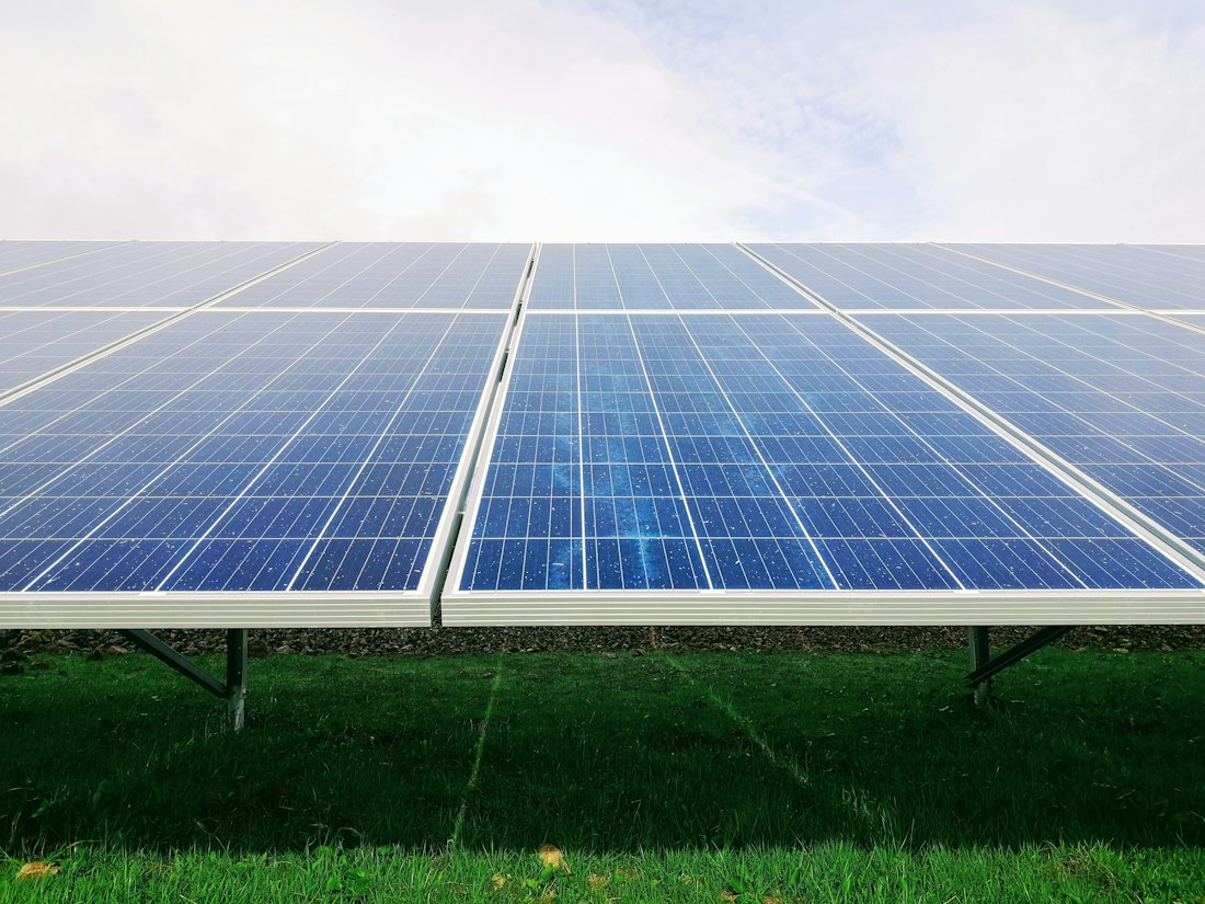 Solar panels under a clear sky
